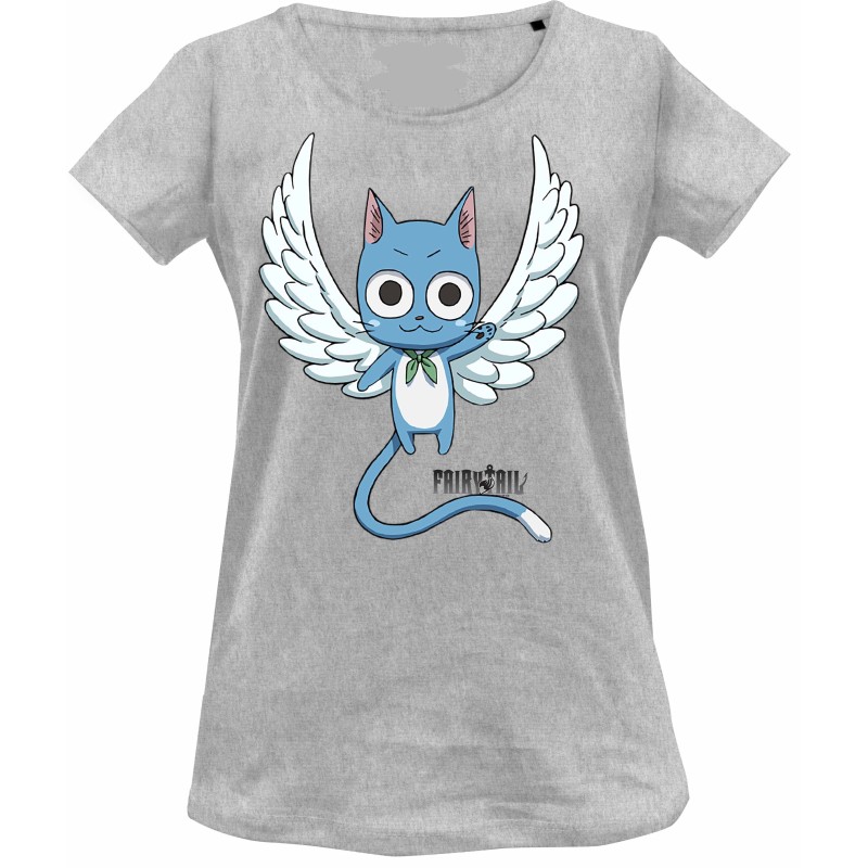 CAMISETA CHICA FAIRY TAIL HAPPY GRIS M/C