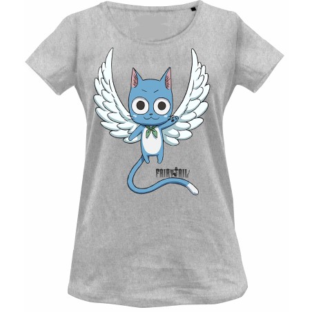 CAMISETA CHICA FAIRY TAIL HAPPY GRIS M/C