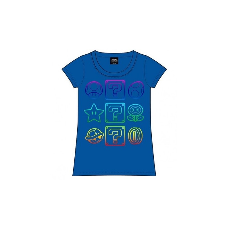 CAMISETA CHICA SUPER MARIO BROS AZUL M/C