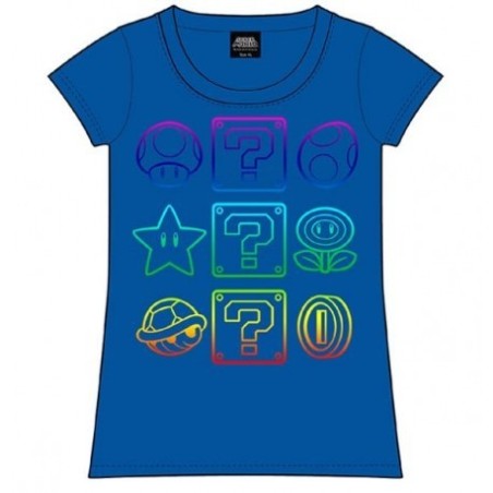 CAMISETA CHICA SUPER MARIO BROS AZUL M/C