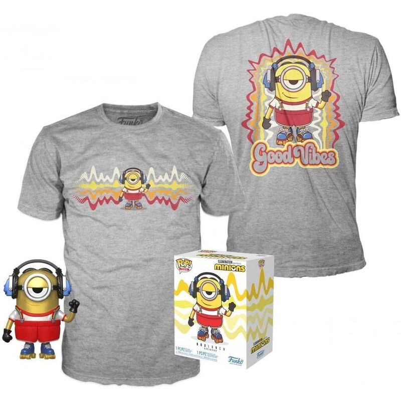 CAMISETA (TALLA S) + FUNKO POP! MINIONS ROLLER SKATING STUART