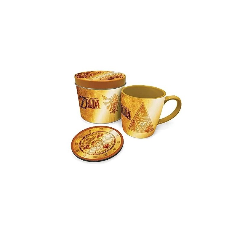 SET TAZA ZELDA + POSAVASOS EN LATA METALICA