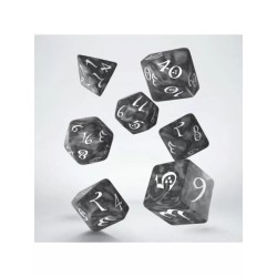 DADOS DE ROL CLÁSICO EN AHUMADO Y BLANCO (7 UNIDADES) - Q WORKSHOP