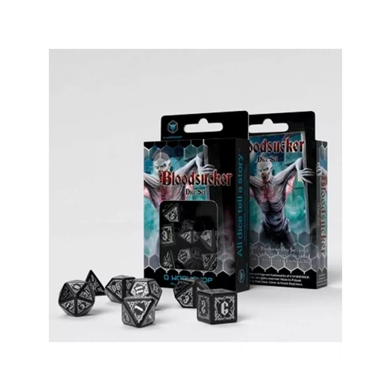 DADOS BLOODSUCKER EN BLANCO Y PLATEADO (7 UNIDADES) - Q WORKSHOP