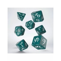 DADOS DE ROL CLÁSICO EN VERDE STORMY & BLANCO (7 UNIDADES) - Q WORKSHOP