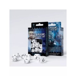 DADOS DE ROL CLÁSICOS EN BLANCO Y NEGRO (7 UNIDADES) - Q WORKSHOP