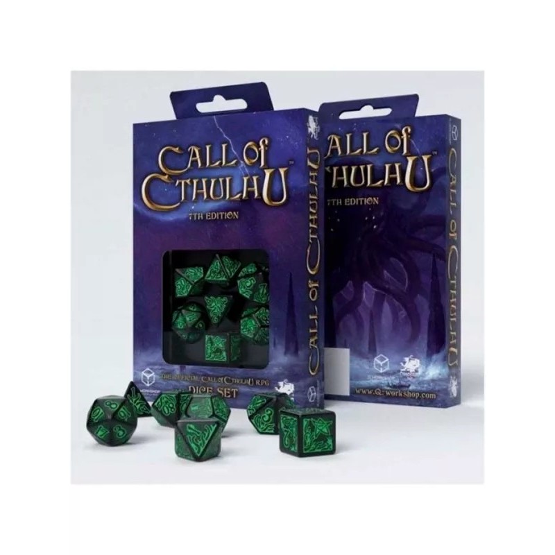 DADOS CALL OF CTHULHU EN NEGRO Y BLANCO (7 UNIDADES) - Q WORKSHOP