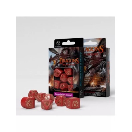 DADOS DRAGONS MODERN ROJO & ORO (7 UNIDADES) - Q WORKSHOP
