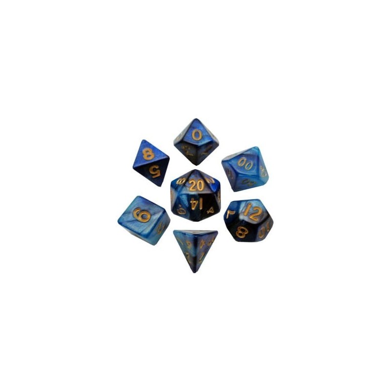 FANROLL MINI PACK DE DADOS BLUE/LIGHT BLUE WITH GOLD NUMBERS (7)