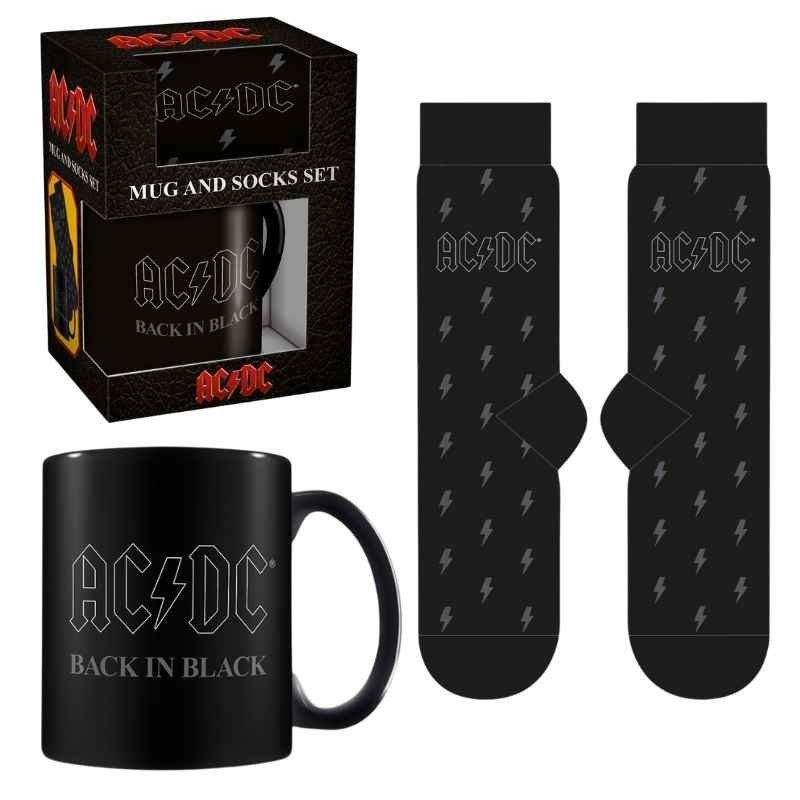 TAZA AC/DC - CAJA REGALO TAZA Y CALCETÍN DE VUELTA AL NEGRO