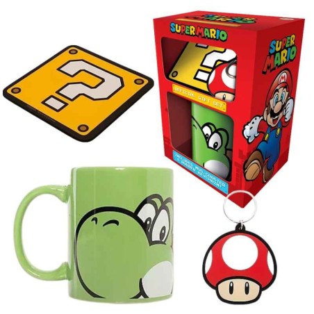 PACK REGALO SUPER MARIO "YOSHI" (TAZA+LLAVERO+POSAVASOS)