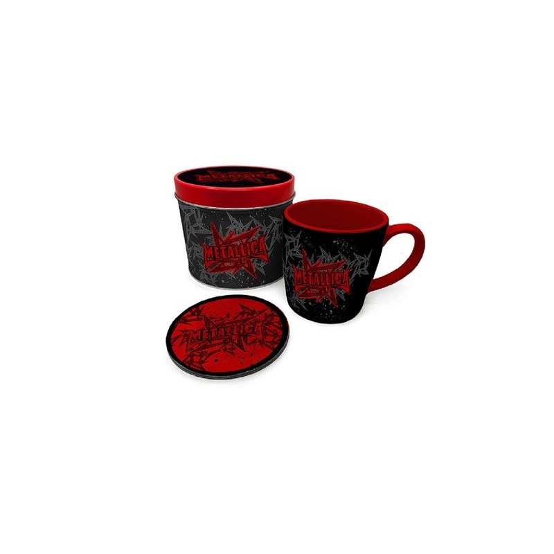 METALLICA SET DE REGALO TAZA + POSAVASO Y CAJA METALICA