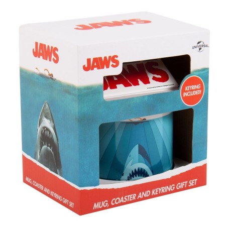 TAZA TIBURON (JAWS) SET DE REGALO TAZA + POSAVASOS + LLAVERO