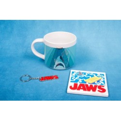 TAZA TIBURON (JAWS) SET DE REGALO TAZA + POSAVASOS + LLAVERO